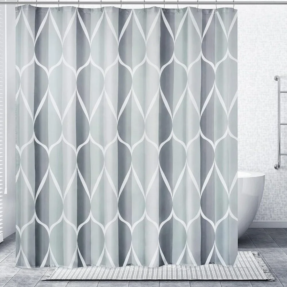 Bathroom Shower Curtain Quick Drying Weigh Gray Geometric 72x72